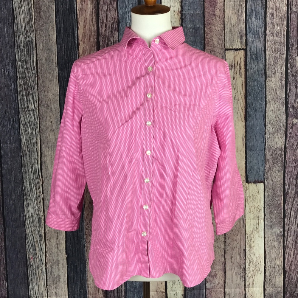Lands' End 3/4 Sleeve Polka Dot Blouse 14P